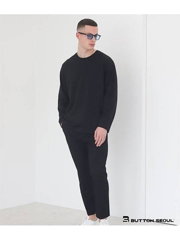 Basic Plain Long Sleeve T-Shirt Black - BUTTON SEOUL - BALAAN 1