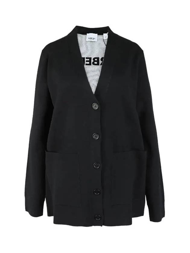 Back Logo V-Neck Cardigan Black - BURBERRY - BALAAN 3