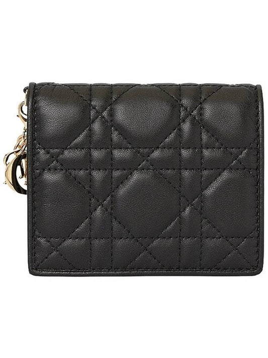 Lady Cannage Small Lambskin Half Wallet Black - DIOR - BALAAN 1