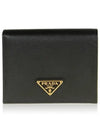 Gold Hardware Triangle Logo Saffiano Half Wallet Black - PRADA - BALAAN 2