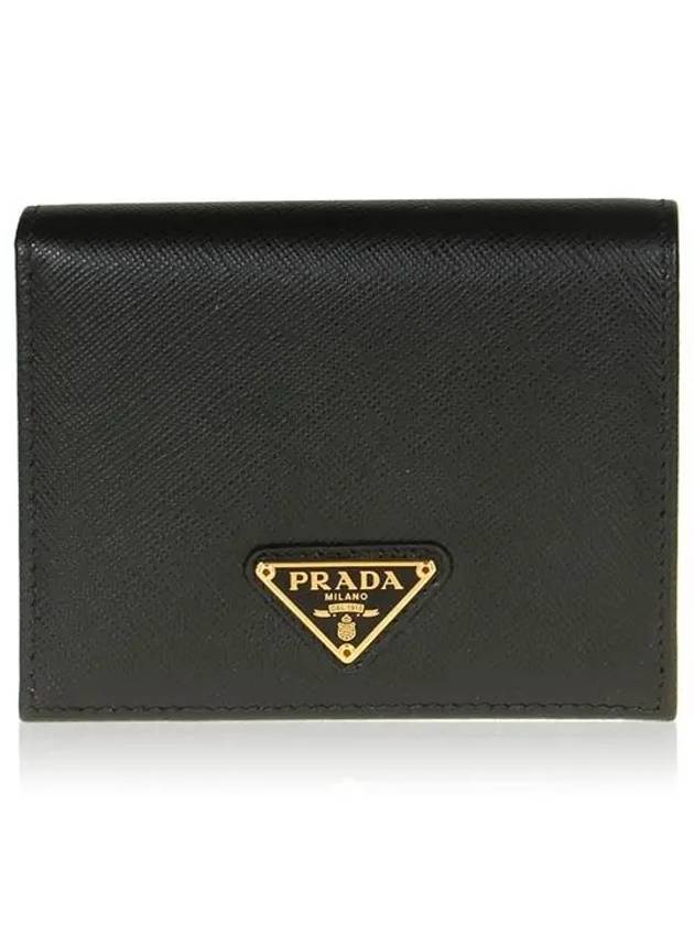 Gold Hardware Triangle Logo Saffiano Half Wallet Black - PRADA - BALAAN 2