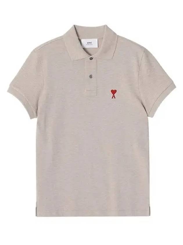 Men's Heart Logo Polo Shirt Beige - AMI - BALAAN 3