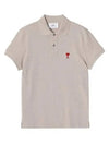 Men's Heart Logo Polo Shirt Beige - AMI - BALAAN 2