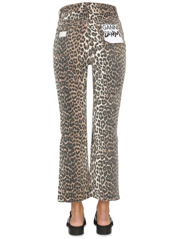 Women's Logo Back Pocket Leopard Print Denim Pants Brown - GANNI - BALAAN 7