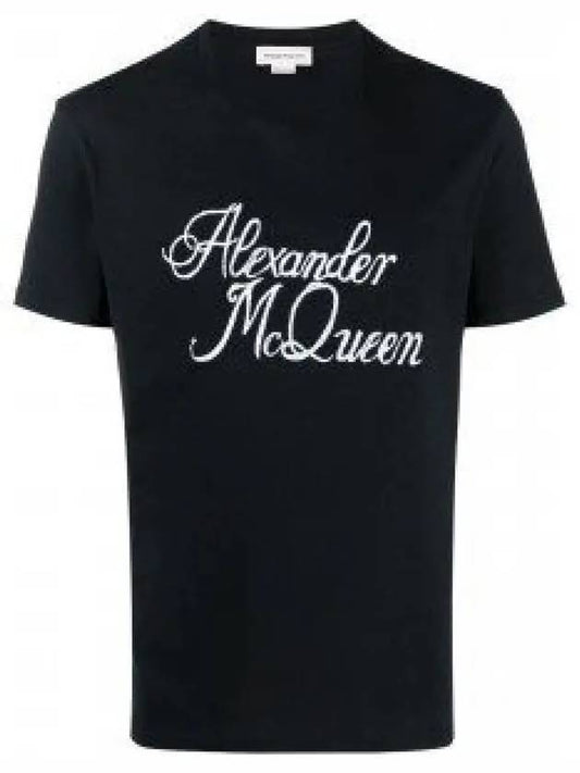 Signature Logo Short Sleeve T Shirt Black - ALEXANDER MCQUEEN - BALAAN 2