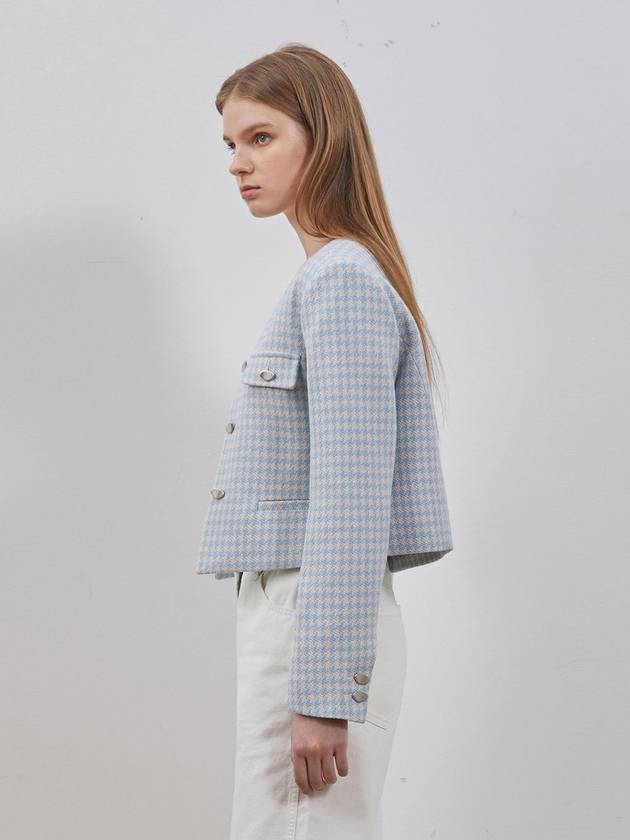 Tweed Crop Button Jacket Blue - RYUL+WAI: - BALAAN 3