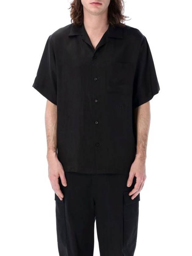 Embroidered Logo Cupro Short Sleeve Shirt Black - MSGM - BALAAN 2