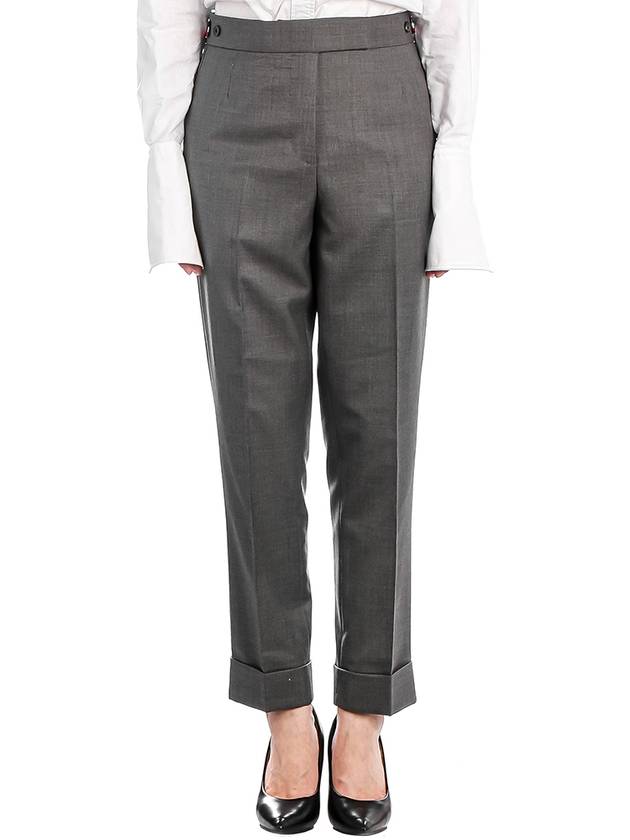 Tab Wool Turn-Up Straight Pants Grey - THOM BROWNE - BALAAN 2