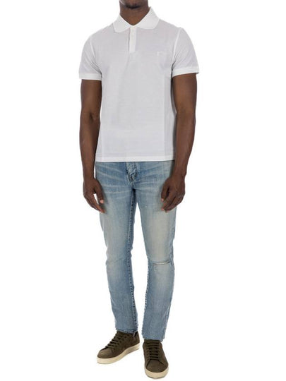 Men's Monogram Cotton Short Sleeve Polo Shirt White - SAINT LAURENT - BALAAN 2