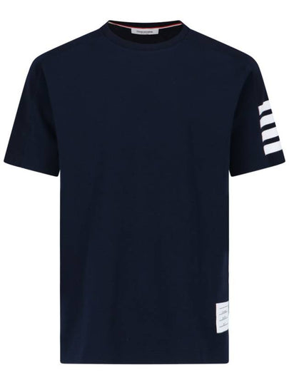 4-Bar Striped Cotton Short Sleeve T-Shirt Navy - THOM BROWNE - BALAAN 2