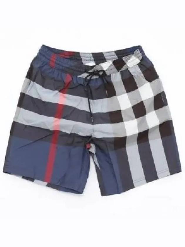 Men's Check Drawstring Swim Shorts Carbon Blue - BURBERRY - BALAAN 2