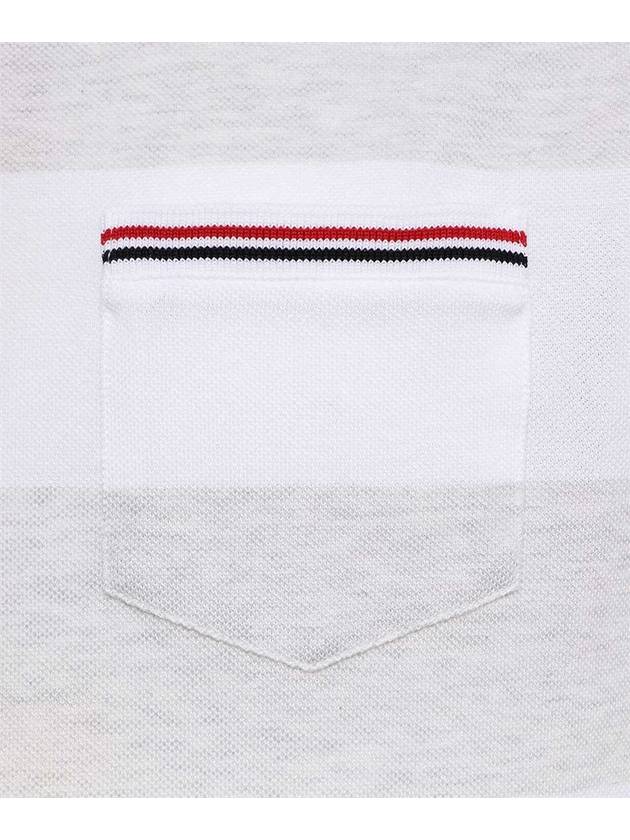 Men's Rugby Striped Pick Pocket Short Sleeve T-Shirt Pale Grey White - THOM BROWNE - BALAAN 4