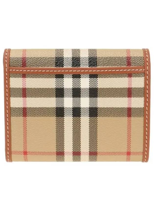 Women's Checked Leather Small Half Wallet Archive Beige - BURBERRY - BALAAN 4