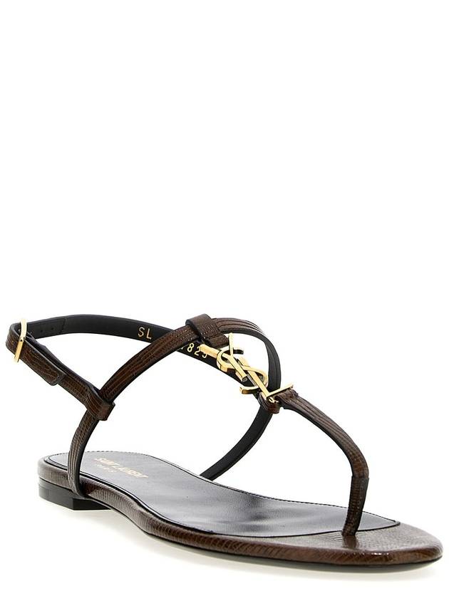 Logo Plaque Open Toe Sandals Brown - SAINT LAURENT - BALAAN 3