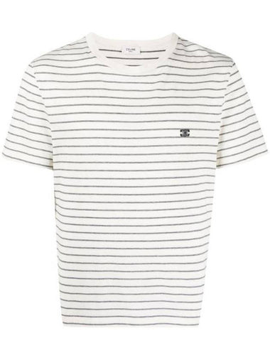 Triomphe Striped Jersey Regular Short Sleeve T-Shirt White - CELINE - BALAAN 1