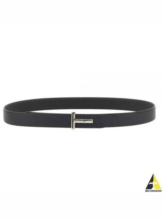 Silver Hardware T Logo Reversible Leather Belt Dark Navy - TOM FORD - BALAAN 2