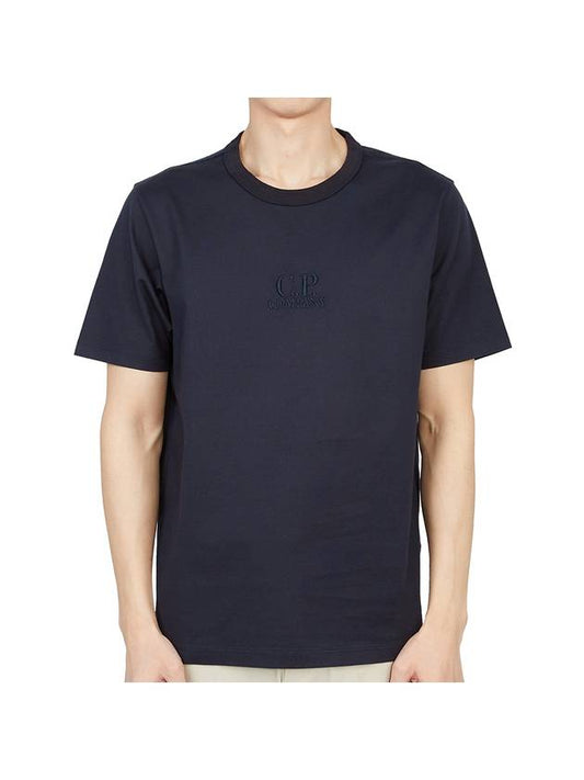 Embroidered Logo Cotton Short Sleeve T-Shirt Navy - CP COMPANY - BALAAN 1