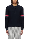 Striped Virgin Wool Long Sleeve Polo Shirt Navy - THOM BROWNE - BALAAN 3