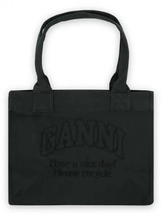 Embroidered Logo Canvas Tote Bag Black - GANNI - BALAAN 2