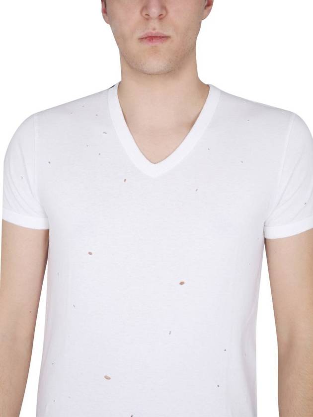 washed cotton V-neck short sleeve t-shirt white - DOLCE&GABBANA - BALAAN 5