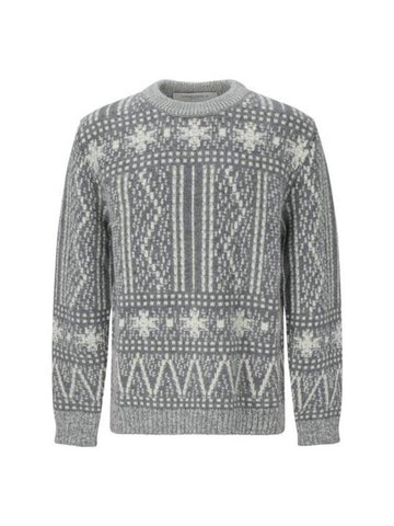 Crew Neck Fair Isle Motif Knit Top Grey - GOLDEN GOOSE - BALAAN 1