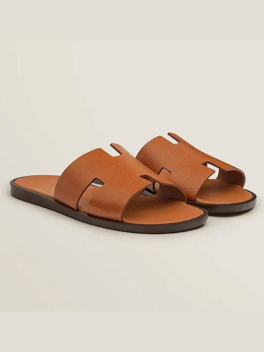 Izmir Leather Slippers Marron Glaze - HERMES - BALAAN.