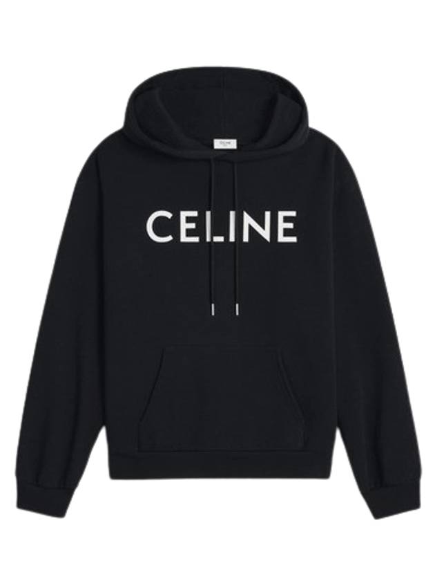 Logo Loose Cotton Fleece Hoodie Black - CELINE - BALAAN 2