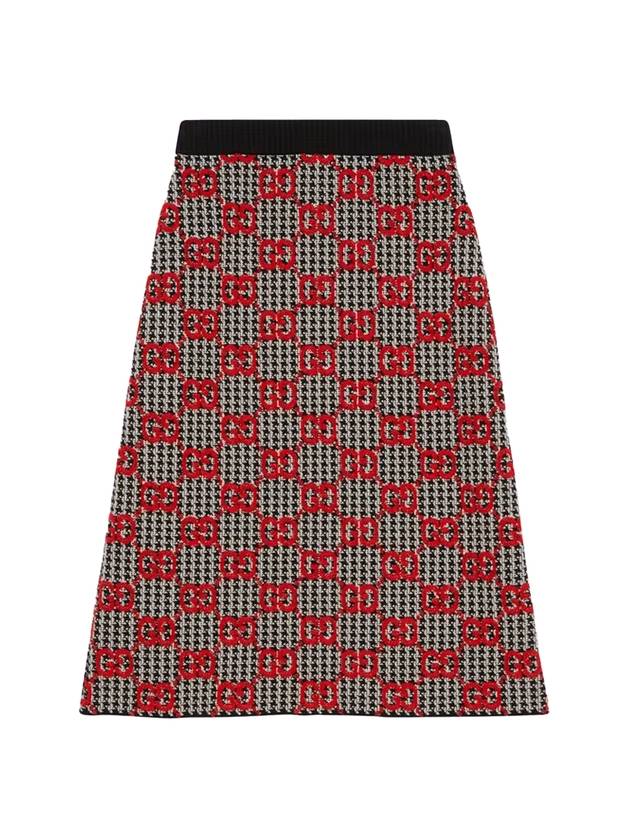 Women's GG Boucl? Pied de Full Wool H-Line Skirt Black Red - GUCCI - BALAAN.