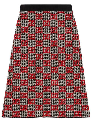 Women's GG Boucl? Pied de Full Wool H-Line Skirt Black Red - GUCCI - BALAAN.