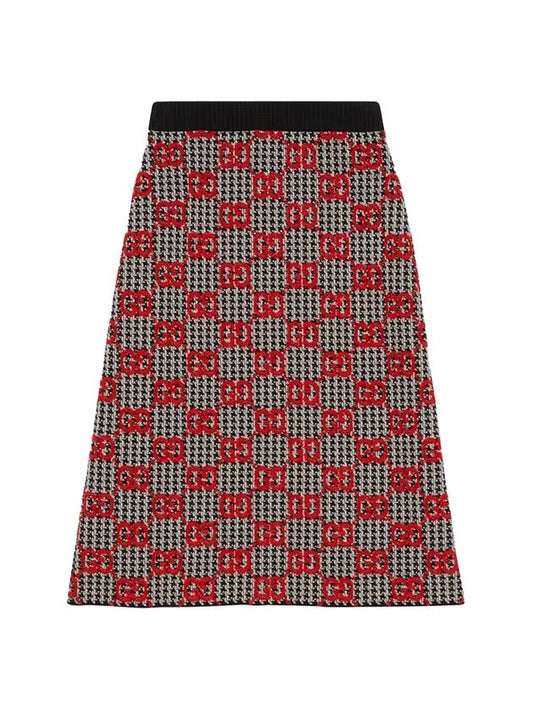 Women's GG Boucl? Pied de Full Wool H-Line Skirt Black Red - GUCCI - BALAAN.