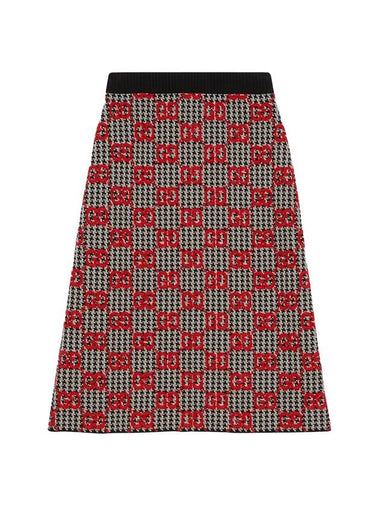 Women's GG Boucle Pied de Full Wool H-Line Skirt Black Red - GUCCI - BALAAN 1