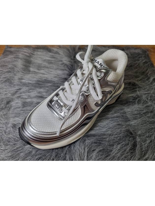 Fabric Laminated Low Top Sneakers Silver - CHANEL - BALAAN 4