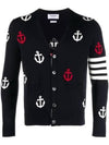 Anchor Intarsia 4-Bar V-Neck Cardigan Navy - THOM BROWNE - BALAAN 3