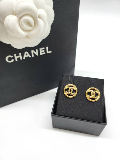 CC Logo Round Stud Earrings Gold - CHANEL - BALAAN 2