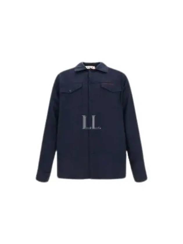 Logo Relaxed Fit Virgin Wool Long Sleeve Shirt Navy - MARNI - BALAAN 2