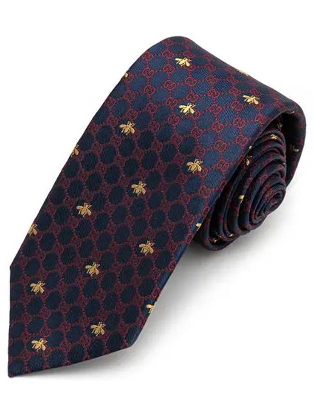 Interlocking GG Pattern Bee Print Tie Navy Red - GUCCI - BALAAN 2