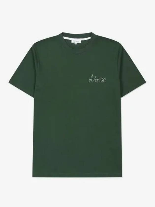 Johannes Chain Stitch Logo Short Sleeve T Shirt Dartmouth Green N0106288112 - NORSE PROJECTS - BALAAN 1