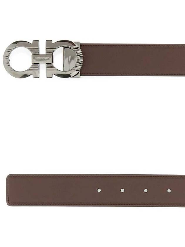 Gancini Buckle Reversible Leather Belt Brown - SALVATORE FERRAGAMO - BALAAN 2