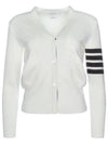 Milano Stitch 4 Bar Classic V Neck Fine Merino Wool Cardigan White - THOM BROWNE - BALAAN 6