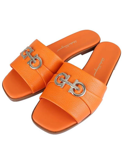 Gancini Leather Slippers Orange - SALVATORE FERRAGAMO - BALAAN 2