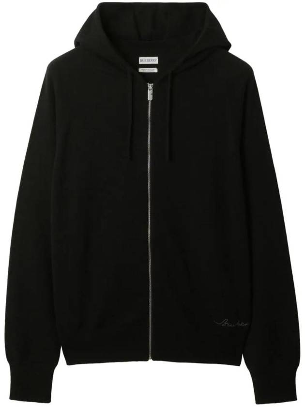 Embroidered Logo Cashmere Zip-Up Hoodie Black - BURBERRY - BALAAN 1