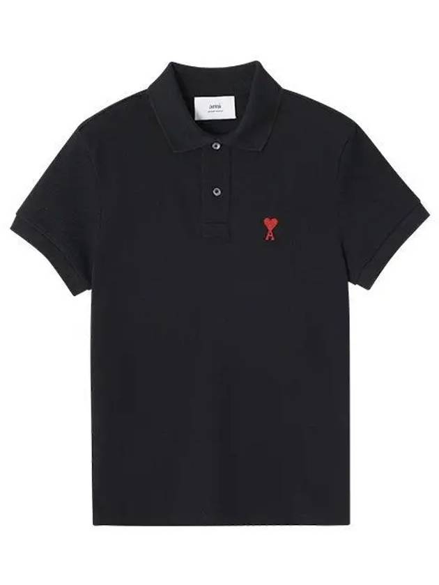 Heart Logo Polo Shirt Black - AMI - BALAAN 2