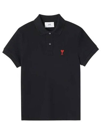 Heart Logo Polo Shirt Black - AMI - BALAAN 2