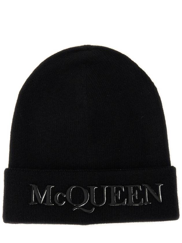 Embroidered Logo Cashmere Beanie Black - ALEXANDER MCQUEEN - BALAAN 2