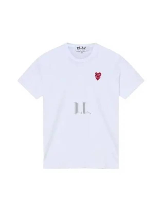 Play Men's Small Double Red Heart Wappen Short Sleeve T-Shirt P1 T288 2 White - COMME DES GARCONS - BALAAN 2