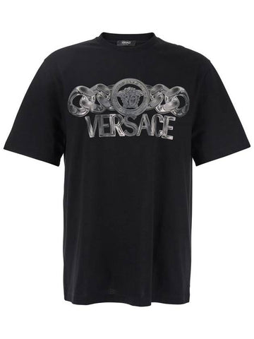 Black T-Shirt With Medusa Head Logo Print On The Front In Cotton Man - VERSACE - BALAAN 1