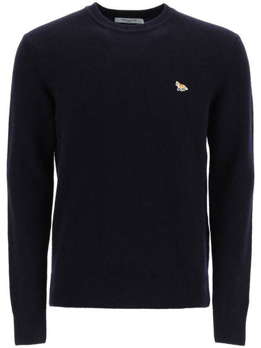 Baby Fox Patch Cosy Round Neck Pullover Wool Knit Top Navy - MAISON KITSUNE - BALAAN 1