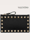 Rockstud Zipped Leather Card Wallet Black - VALENTINO - BALAAN.