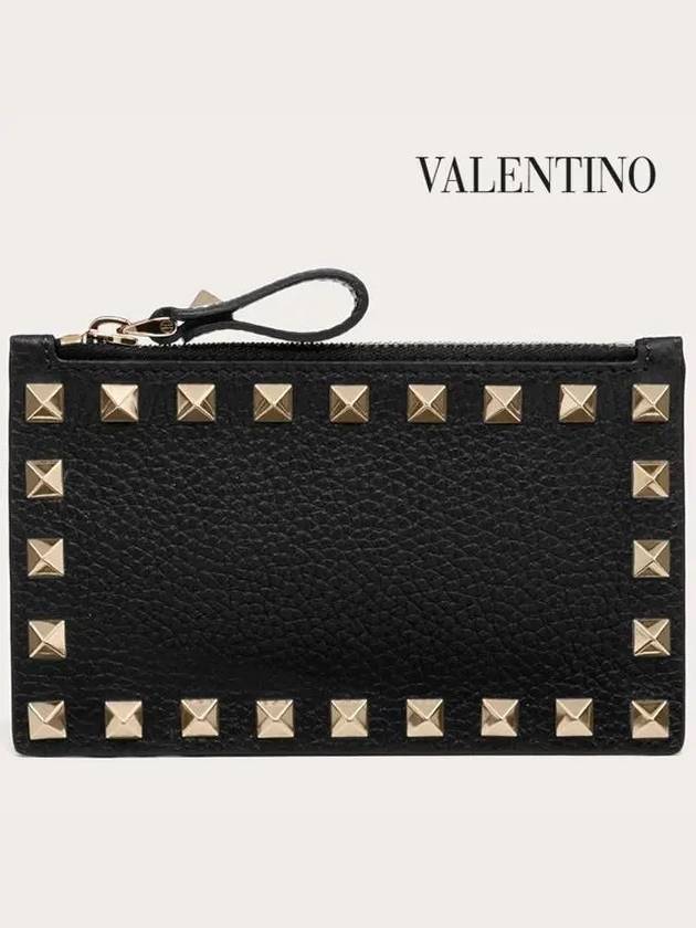 Rockstud Zipper Card Wallet Black - VALENTINO - BALAAN 3