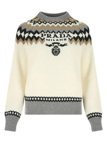 embroided logo cashmere knit top - PRADA - BALAAN 1